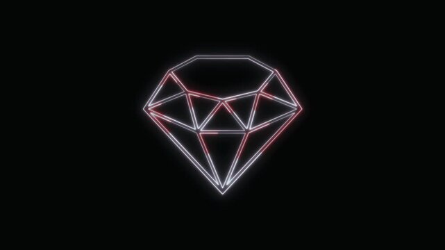  Diamond Icon Neon Seamless Loop 4K with Black Background Animated Promotional Typography for Video Editing