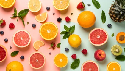 Colorful Assorted Fruits on Pastel Background