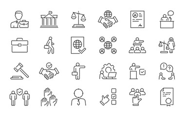 Diplomacy web icons in line style. Political, ambassador, doplomat, consulate, government, collection. Vector illustration.