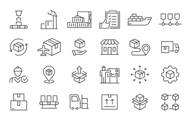 Fototapeta na wymiar Supply Chain web icons in line style. Logistic, delivery, business, industry, management, commerce, analysis, procurement ,collection. Vector illustration.