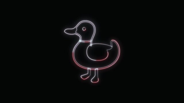  Duck Icon Neon Seamless Loop 4K with Black Background Animated Promotional Typography for Video Editing