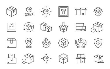 Box web icons in line style. Delivery box, package, cargo box, export, distribution, collection. Vector illustration.