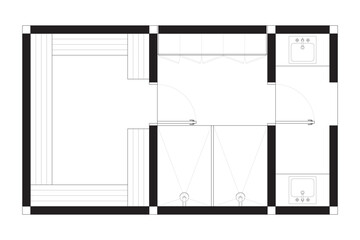 Architectural Top View Detailed Sauna and Bathroom Floor Plan. 2