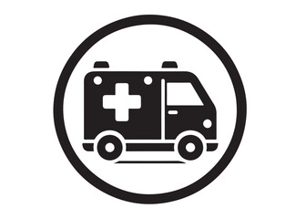 ambulance logo silhouette vector, ambulance silhouette vector illustration, emergency vehicle silhouette design, emergency ambulance service logo silhouette vector on white background.