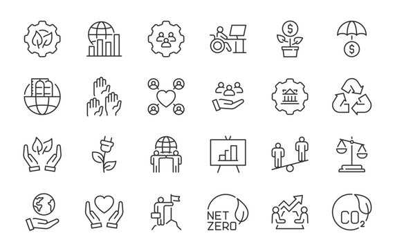 ESG and Environmental Social Governance web icons in line style. Ecology, esg, environmental, energy, nature. Vector illustration.