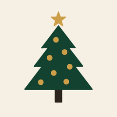 Obraz premium Minimalist Christmas Tree Illustration with Star and Ornaments