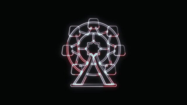  Ferris Wheel Icon Neon Seamless Loop 4K with Black Background Animated Promotional Typography for Video Editing