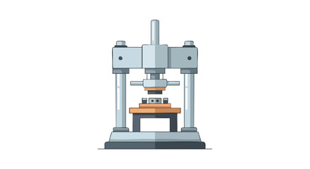 Illustration depicting a hydraulic press machine used in metalworking and manufacturing, with sturdy construction details for pressing objects  and