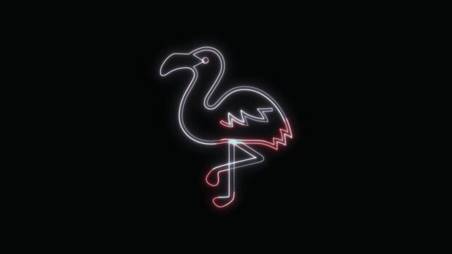  Flamingo Icon Neon Seamless Loop 4K with Black Background Animated Promotional Typography for Video Editing