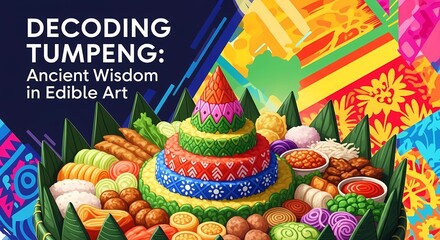 Obraz premium Decoding Tumpeng: Ancient Wisdom in Edible Art Illustration