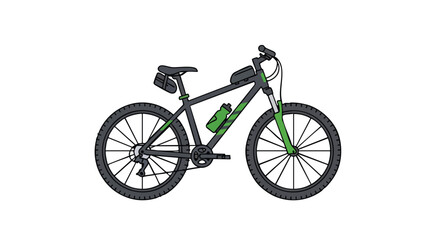 Fototapeta premium Stylized mountain bike illustration for outdoor adventures and recreational cycling showing sport equipment and accessories isolated on white