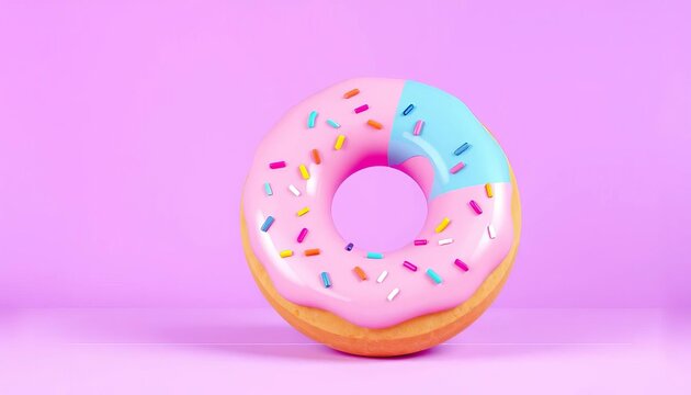 Pastel pink donut chart with colorful sprinkles on purple background, playfully segmented data,  sweet treat,  report