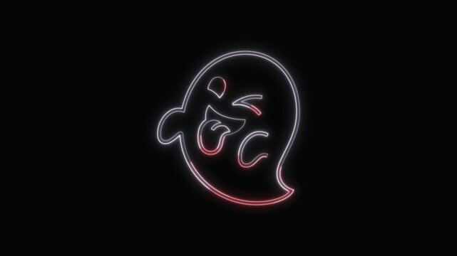  Ghost Icon Neon Seamless Loop 4K with Black Background Animated Promotional Typography for Video Editing