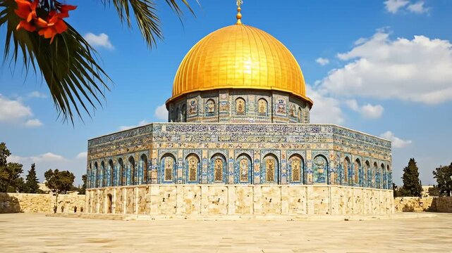Dome of the Rock Golden Dome on Bright Sunny Day - AI Generated