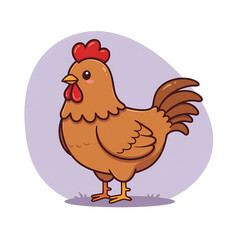 Cartoon Chicken Illustration Bright Colorful Feathered Rooster in Simple Style
