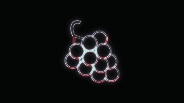  Grapes Icon Neon Seamless Loop 4K with Black Background Animated Promotional Typography for Video Editing