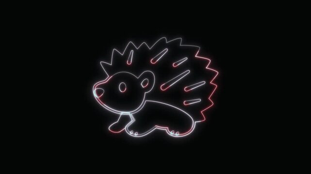  Hedgehog Icon Neon Seamless Loop 4K with Black Background Animated Promotional Typography for Video Editing