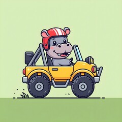 Naklejka premium Cute hippo driving an off-road car
