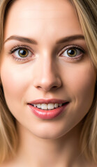 Beauty and skincare concept with extreme closeup of a young woman face, beautiful model with perfect clean skin and natural makeup