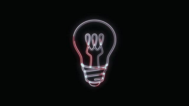  Light Bulb Icon Neon Seamless Loop 4K with Black Background Animated Promotional Typography for Video Editing