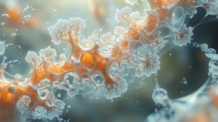 Abstract close-up of vibrat cellular structures, shocasing intricate details ad dynamic forms, ideal forscience, biology, and healhcare themes.