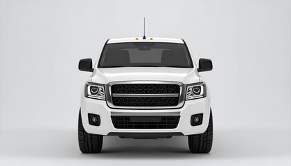 Sleek White Pickup Truck mockup front view Isolated on Pure White Background 