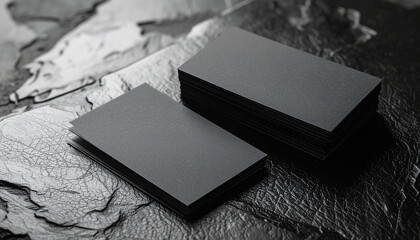 Stacked black business cards on textured surface stacked cards blank cards