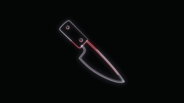 Kitchen Knife Icon Neon Seamless Loop 4K with Black Background Animated Promotional Typography for Video Editing