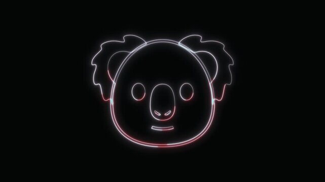  Koala Icon Neon Seamless Loop 4K with Black Background Animated Promotional Typography for Video Editing