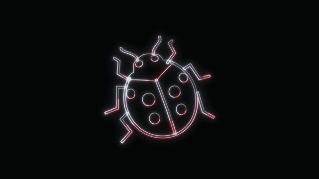 Ladybug Icon Neon Seamless Loop 4K with Black Background Animated Promotional Typography for Video Editing