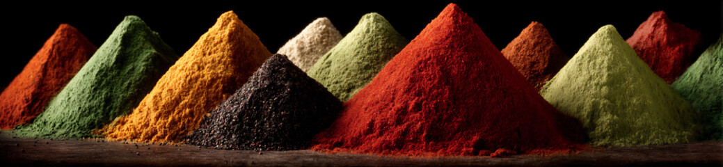 vibrant close-up of colorful spices (e.g., turmeric, paprika) piled high, emphasizing aroma