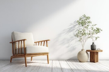 Minimalist room with armchair and plant