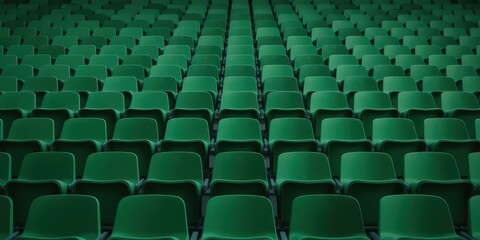 Fototapeta premium Green stadium seating arranged in rows for spectators.