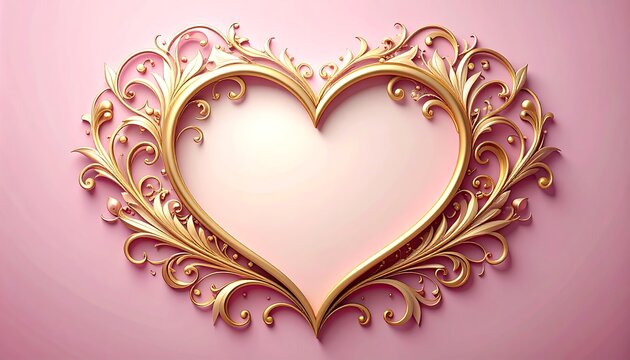 Ornate golden heart frame on a pink background - Powered by Adobe