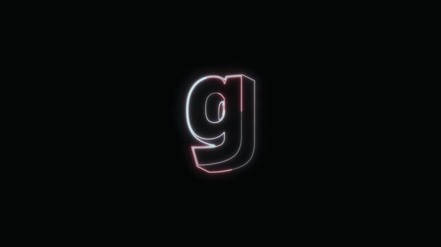  Alphabet g Neon Text Seamless Loop 4K with Black Background Animated Promotional Typography for Video Editing