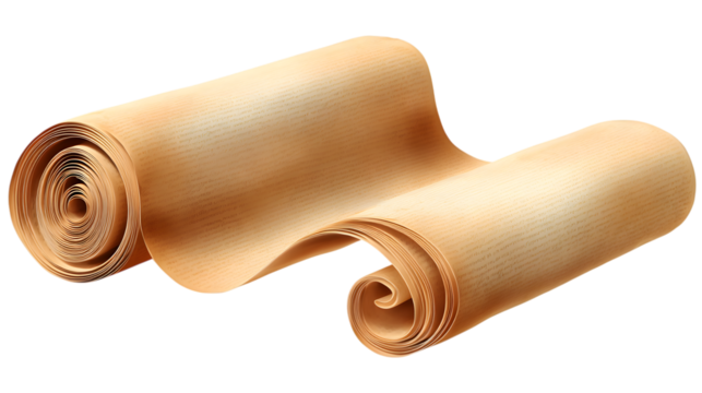 Ancient parchment scroll unfurling with historical text, evoking timeless knowledge and wisdom  isolated on white background