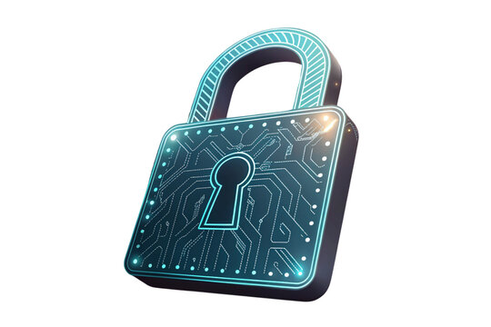 Cybersecurity padlock isolated on transparent background