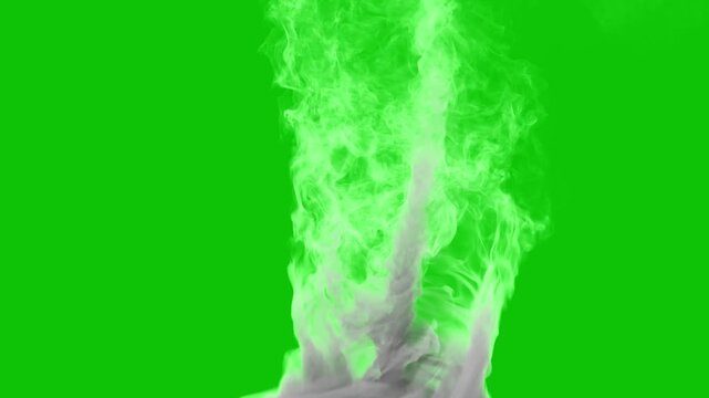 White Smoke Tornadoes with many swirls slowly moving both sideways on a green background
