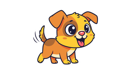 Obraz premium Cheerful Puppy Cartoon Illustration with wagging Tail on White Background