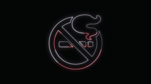  No smoking Icon Neon Seamless Loop 4K with Black Background Animated Promotional Typography for Video Editing