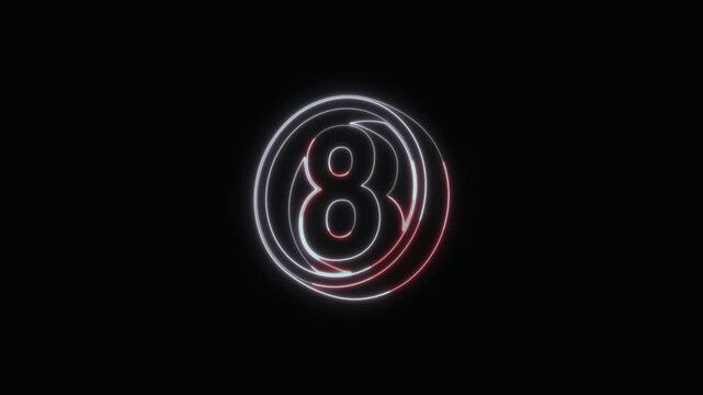  Number 8 Neon Text Seamless Loop 4K with Black Background Animated Promotional Typography for Video Editing