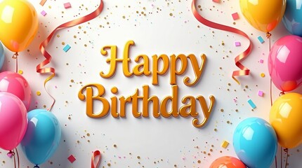 Festive balloons and confetti celebrate a happy birthday celebration streamers