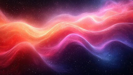 Vibrant cosmic waves of pik and orange hues flowing hrough a starry backdrop, voking a sense of wonder ad infinite possibilities i space.