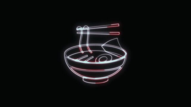  Noodles Icon Neon Seamless Loop 4K with Black Background Animated Promotional Typography for Video Editing