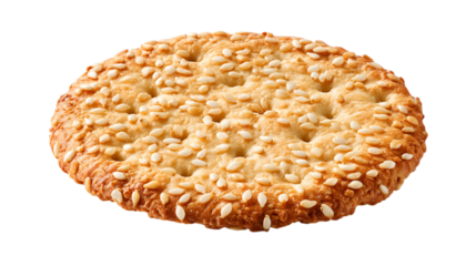 Golden baked sesame cracker with delicious texture, perfect for snacking or recipes isolated on white background