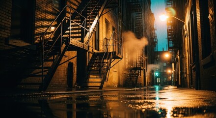 Rainy Night Alleyway Cityscape