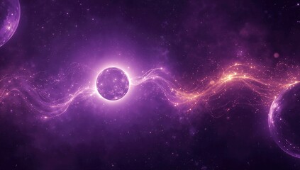 Fototapeta premium Stunning cosmic scene featuring swirling purple and violet nebulas, glowing celestial bodies, and sparkling stars