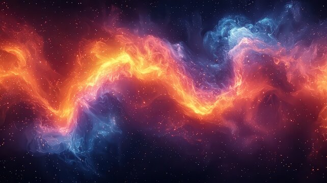 Vibrant cosmic nebula withswirling orange and blue gses against a dark backdro, evoking wonder and the bauty of the universe.