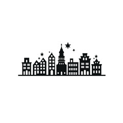 Obraz premium Charming silhouette of european city buildings with festive stars
