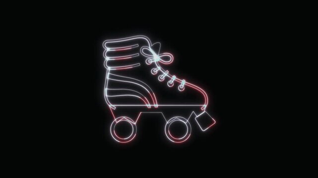  Roller Skate Icon Neon Seamless Loop 4K with Black Background Animated Promotional Typography for Video Editing